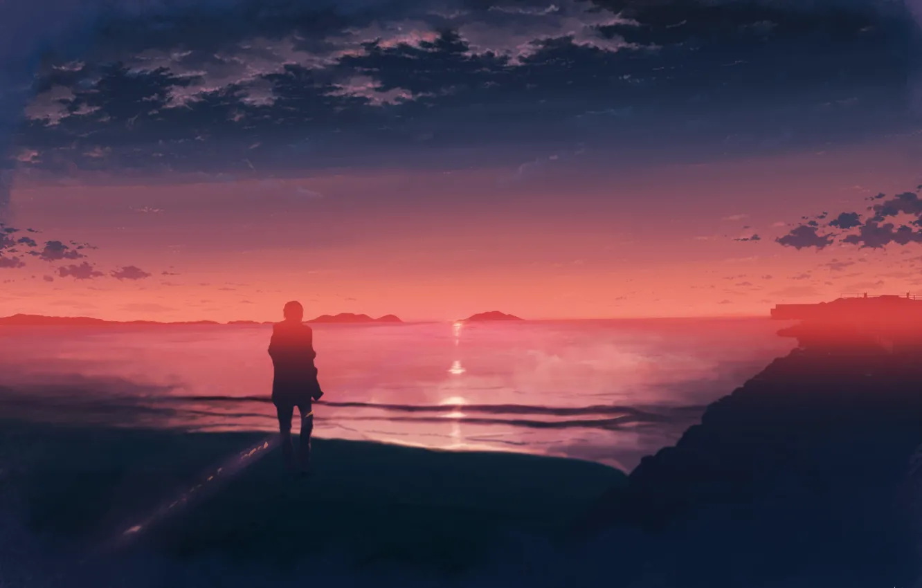 Photo wallpaper sea, sunset, silhouette, male, K.Hati