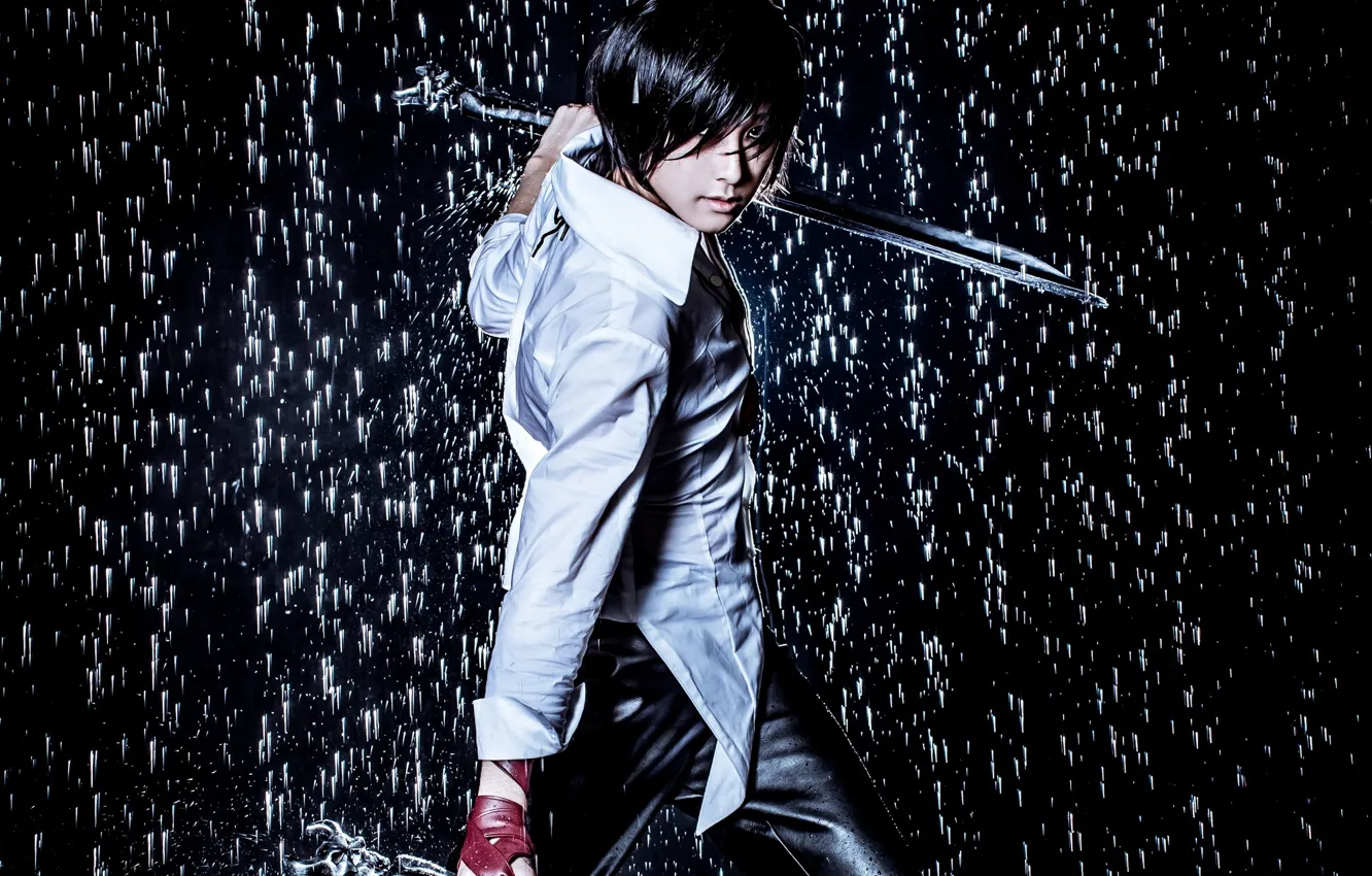 Photo wallpaper rain, the game, sword, guy, cosplay, Hero Warz