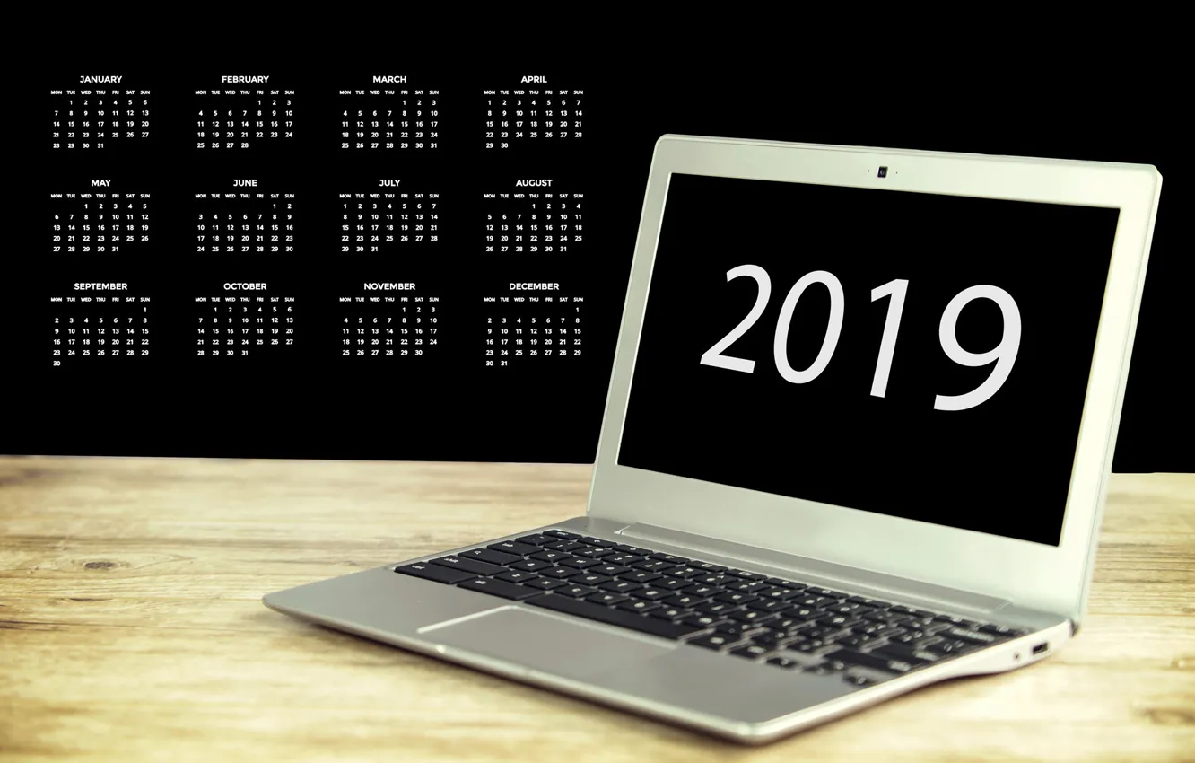 Photo wallpaper New year, laptop, calendar, 2019