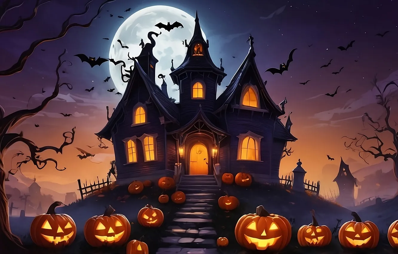 Photo wallpaper autumn, holiday, pumpkin, Halloween, Halloween, AI art, neural network