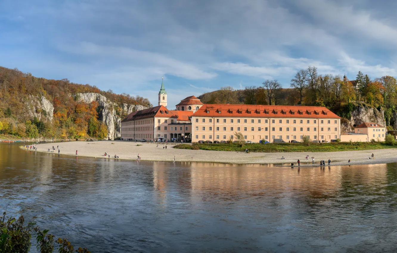 Photo wallpaper photo, The city, River, Germany, Bayern, The monastery, Danube, Weltenburg Abbey