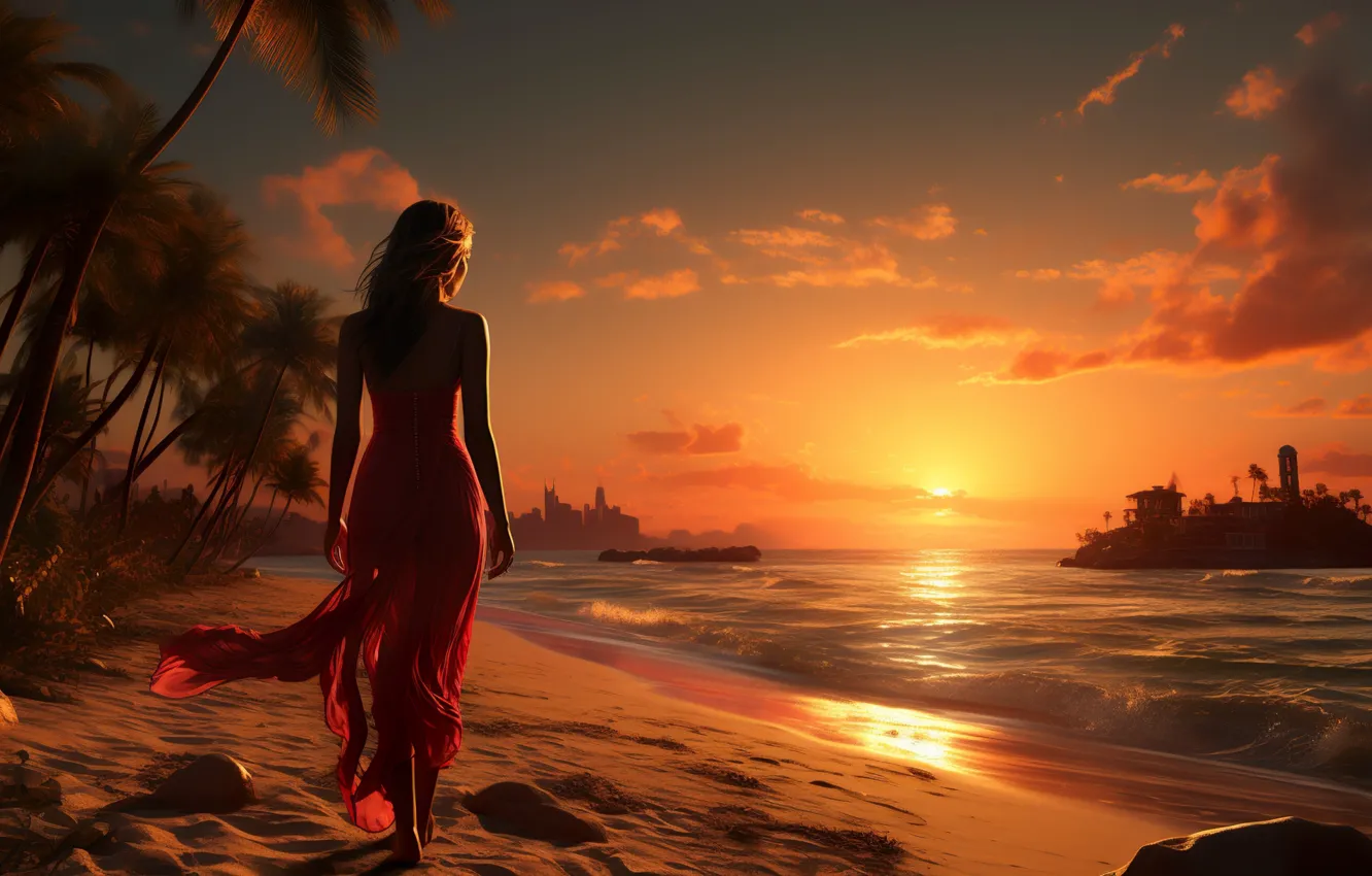 Photo wallpaper widescreen, sky, sea, girls, nature, water, sun, people