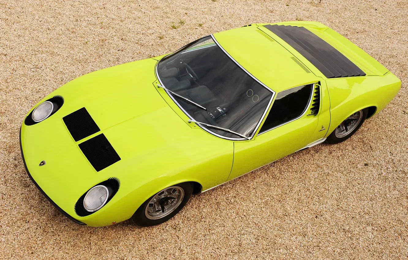 Photo wallpaper machine, green, eyelashes, retro, lights, color, Lamborghini, top