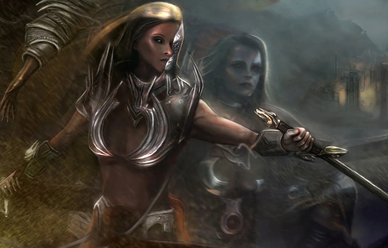 Photo wallpaper look, girl, metal, fiction, hair, art, armor