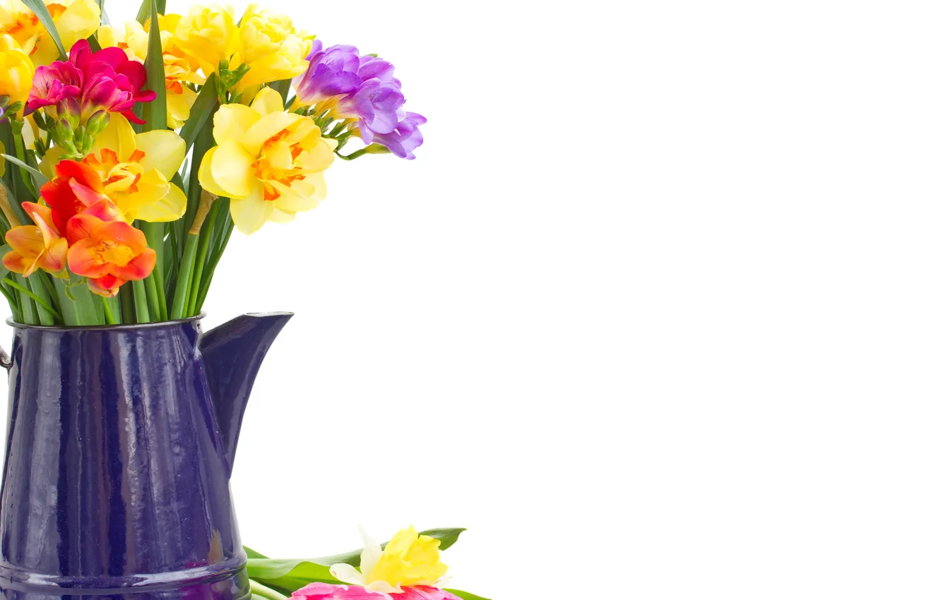 Photo wallpaper colorful, flowers, daffodils, spring, bouquet