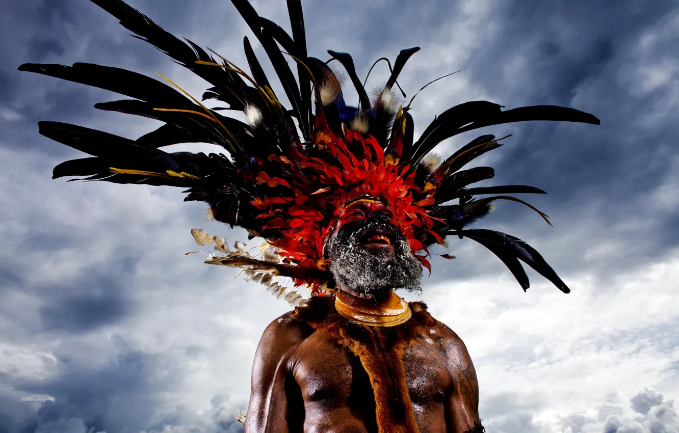 Photo wallpaper style, people, feathers