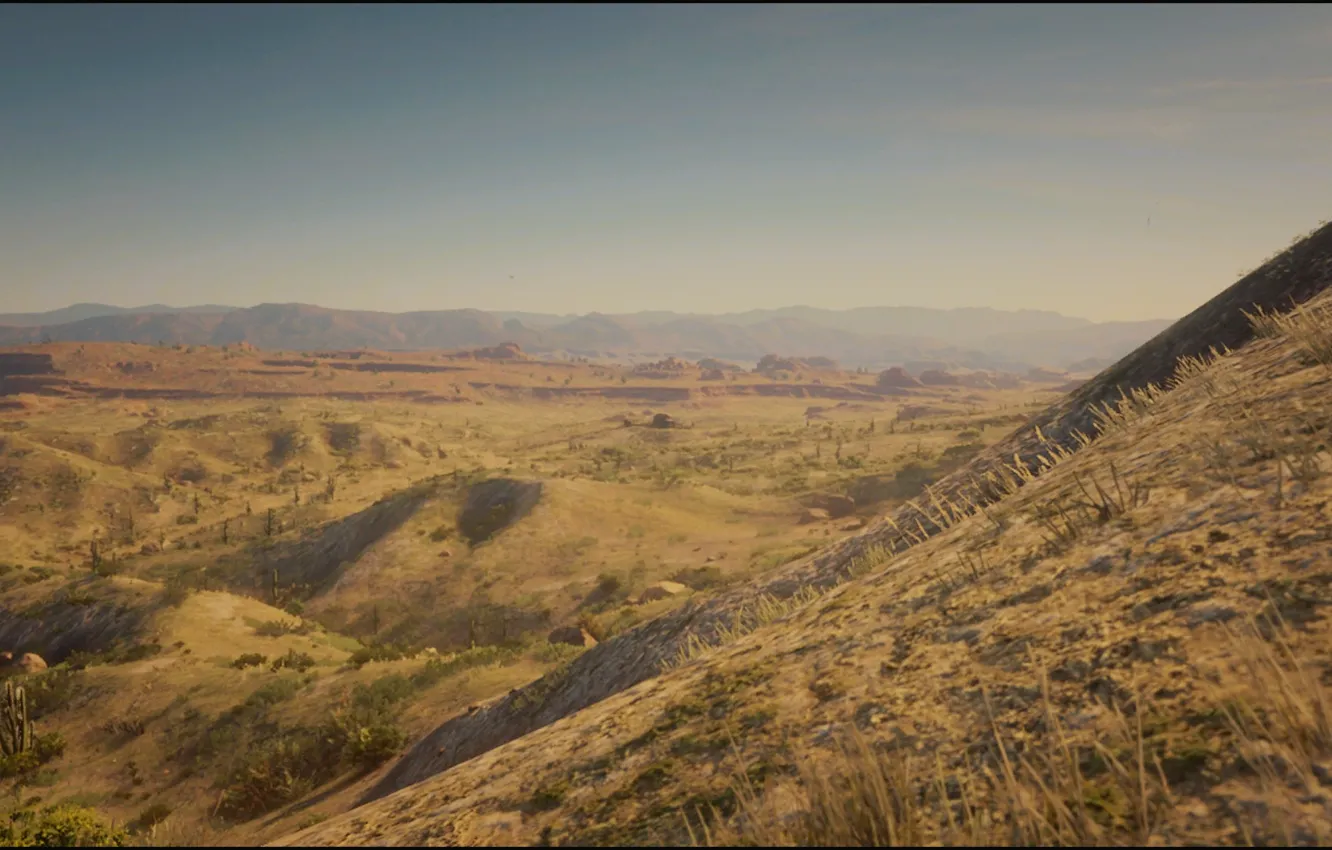 Photo wallpaper HDR, game, sky, desert, landscape, rocks, cactus, UHD