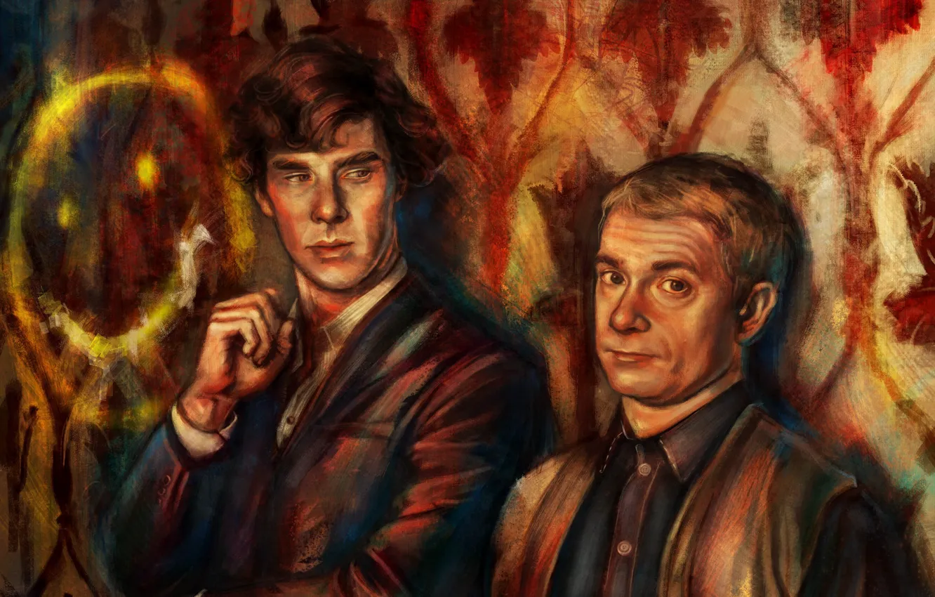 Photo wallpaper the series, Martin Freeman, BBC, Benedict Cumberbatch, Sherlock, John Watson, Sherlock Holmes