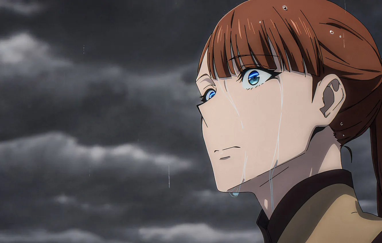 Photo wallpaper look, girl, clouds, clouds, rain, surprise, anime, girl