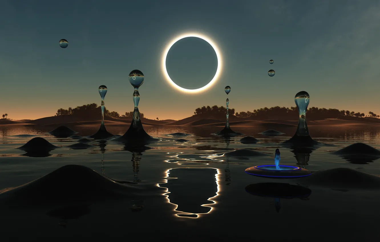 Photo wallpaper sea, drops, shore, Eclipse