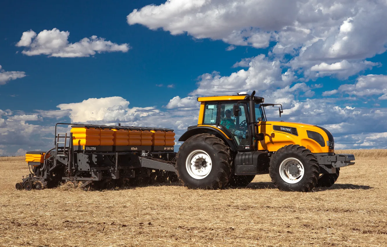 Photo wallpaper field, the sky, clouds, tractor, Valtra BH