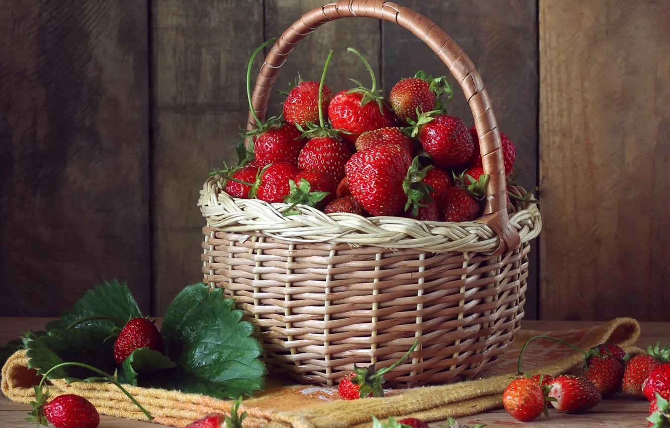 Photo wallpaper summer, strawberry, basket, ripe