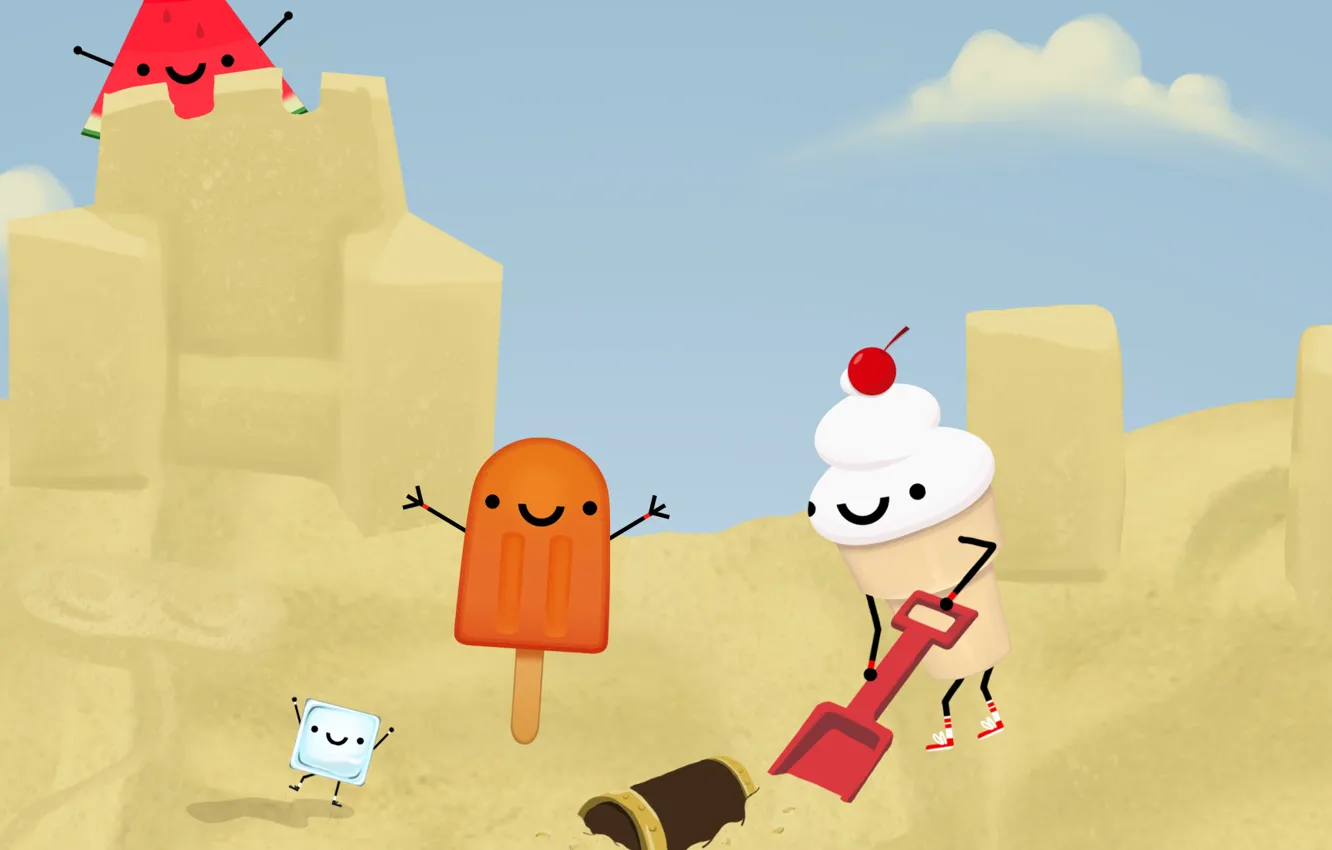 Photo wallpaper sand, field, grass, butterfly, ice cream, tent, grass, treasures