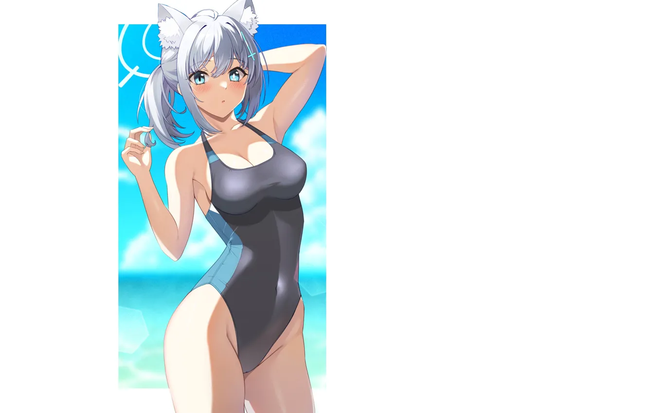 Photo wallpaper kawaii, girl, wet, beach, fox, sea, ocean, anime