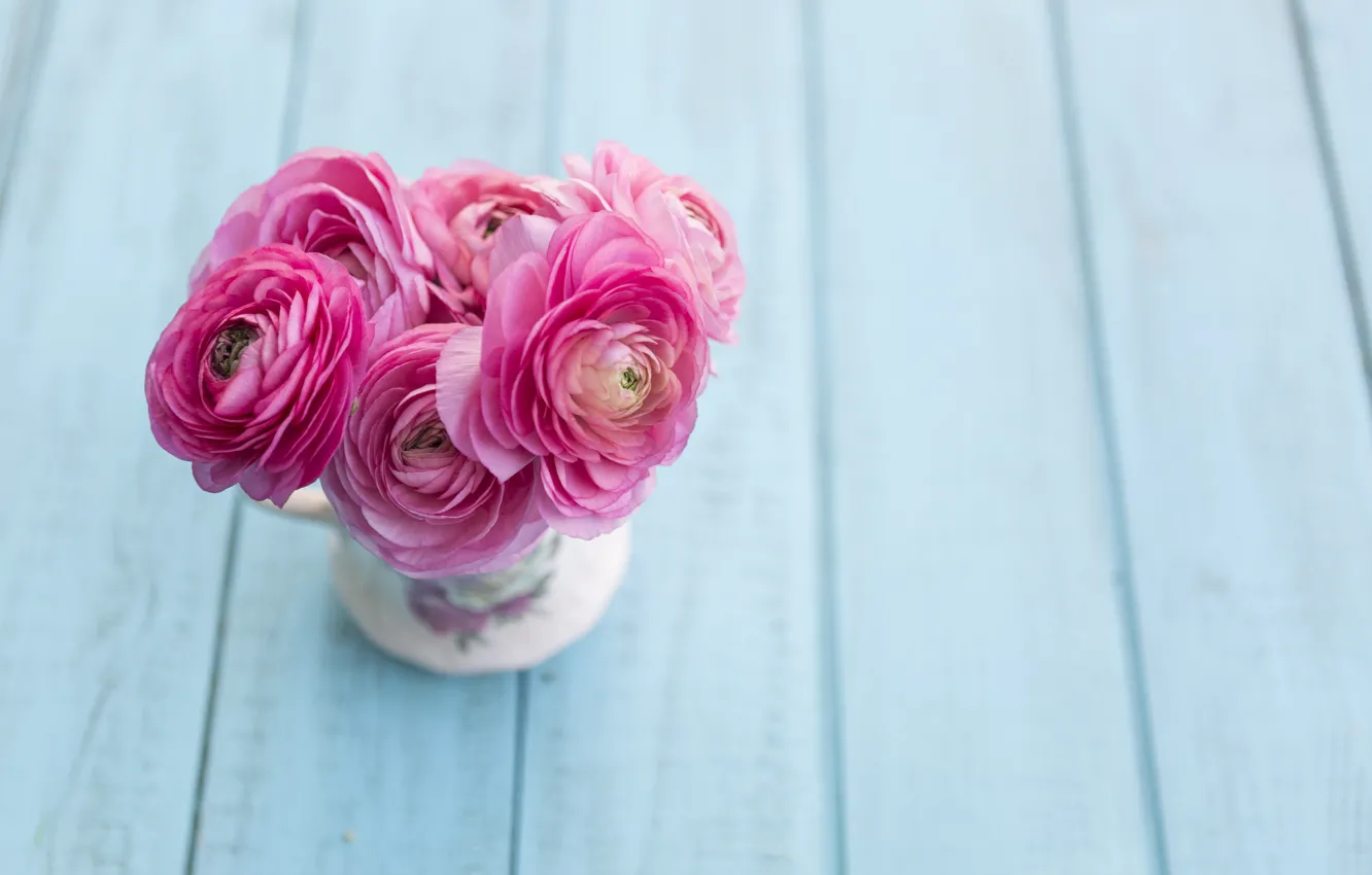 Photo wallpaper flowers, roses, bouquet, pink, buds, fresh, wood, pink