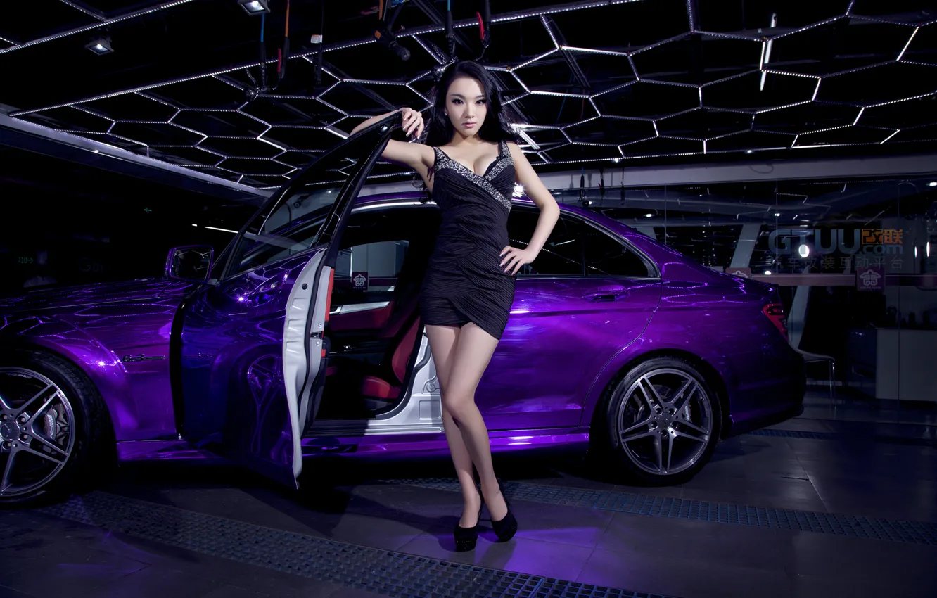 Photo wallpaper machine, auto, girl, model, girl, Asian, car, body