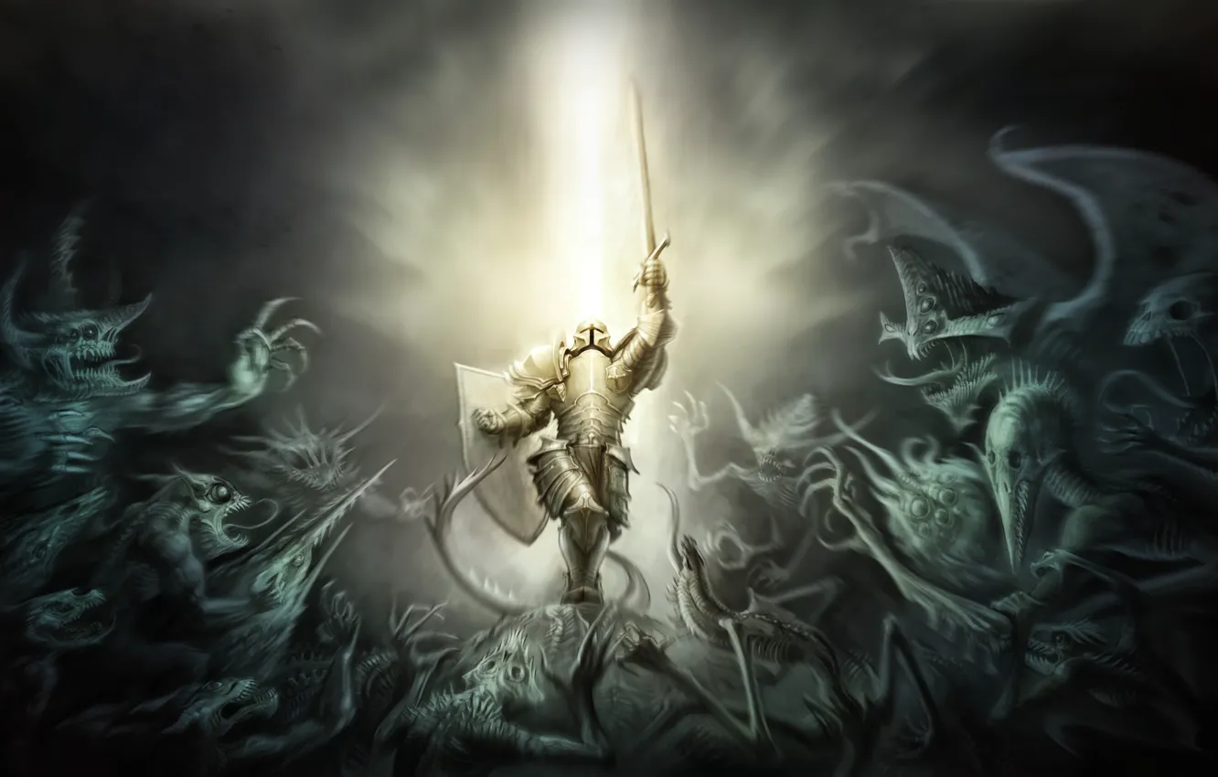 Photo wallpaper light, darkness, armor, diablo 3, Crusader
