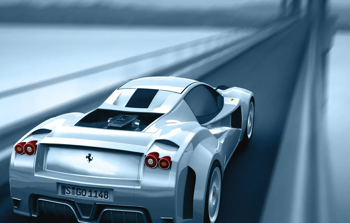 Photo wallpaper road, bridge, speed, Ferrari