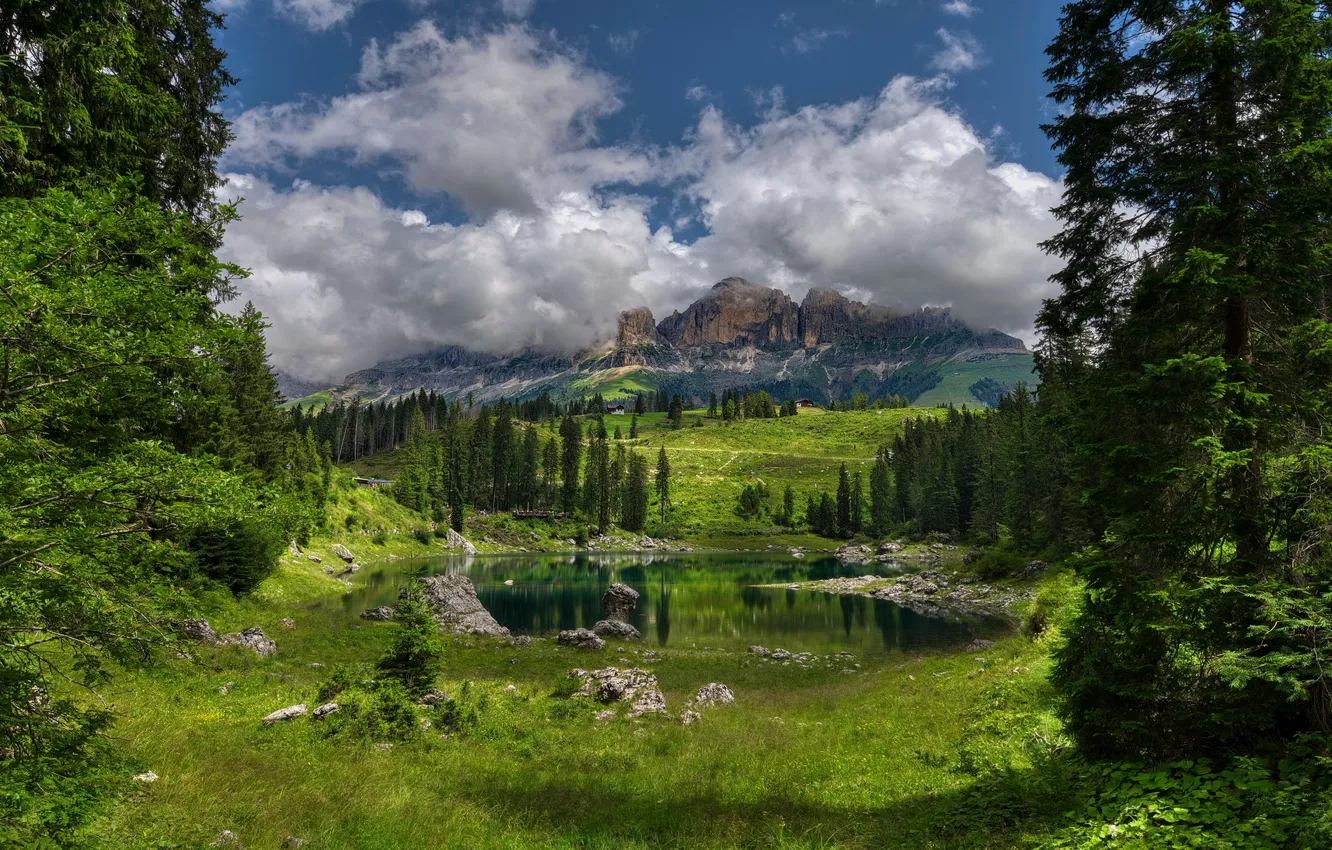 Photo wallpaper landscape, mountains, lake, Italy