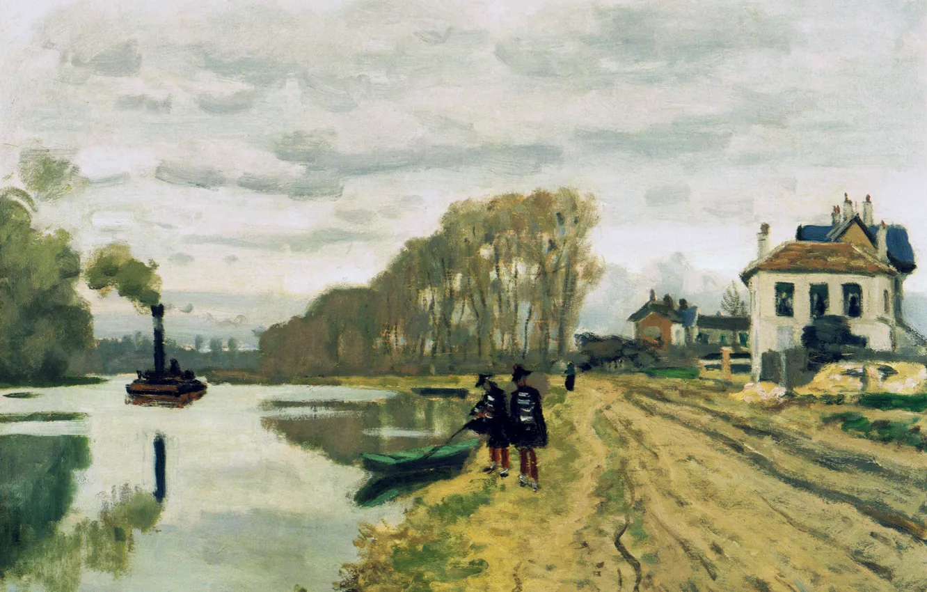 Photo wallpaper landscape, picture, steamer, Claude Monet, Infantry Guards Wandering along the River