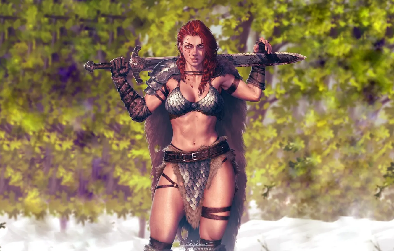 Photo wallpaper girl, sword, sword, Red Sonja, Red Sonja, Krystopher Decker, Christopher Dekker