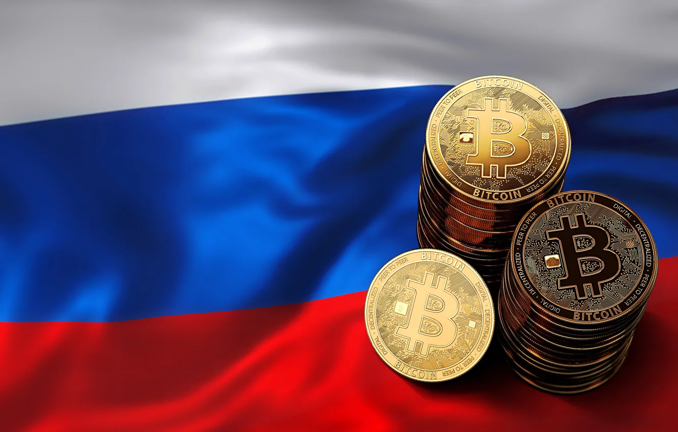 Photo wallpaper flag, coins, Russia, russia, flag, coins, bitcoin, bitcoin