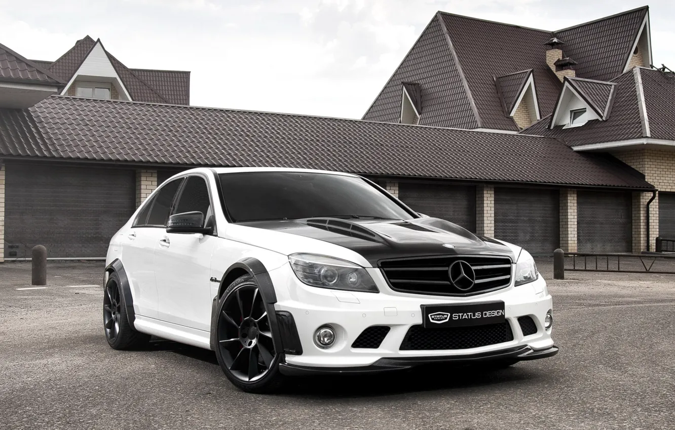 Photo wallpaper white, the sky, house, Mercedes-Benz, garage, Mercedes, tuning, the front