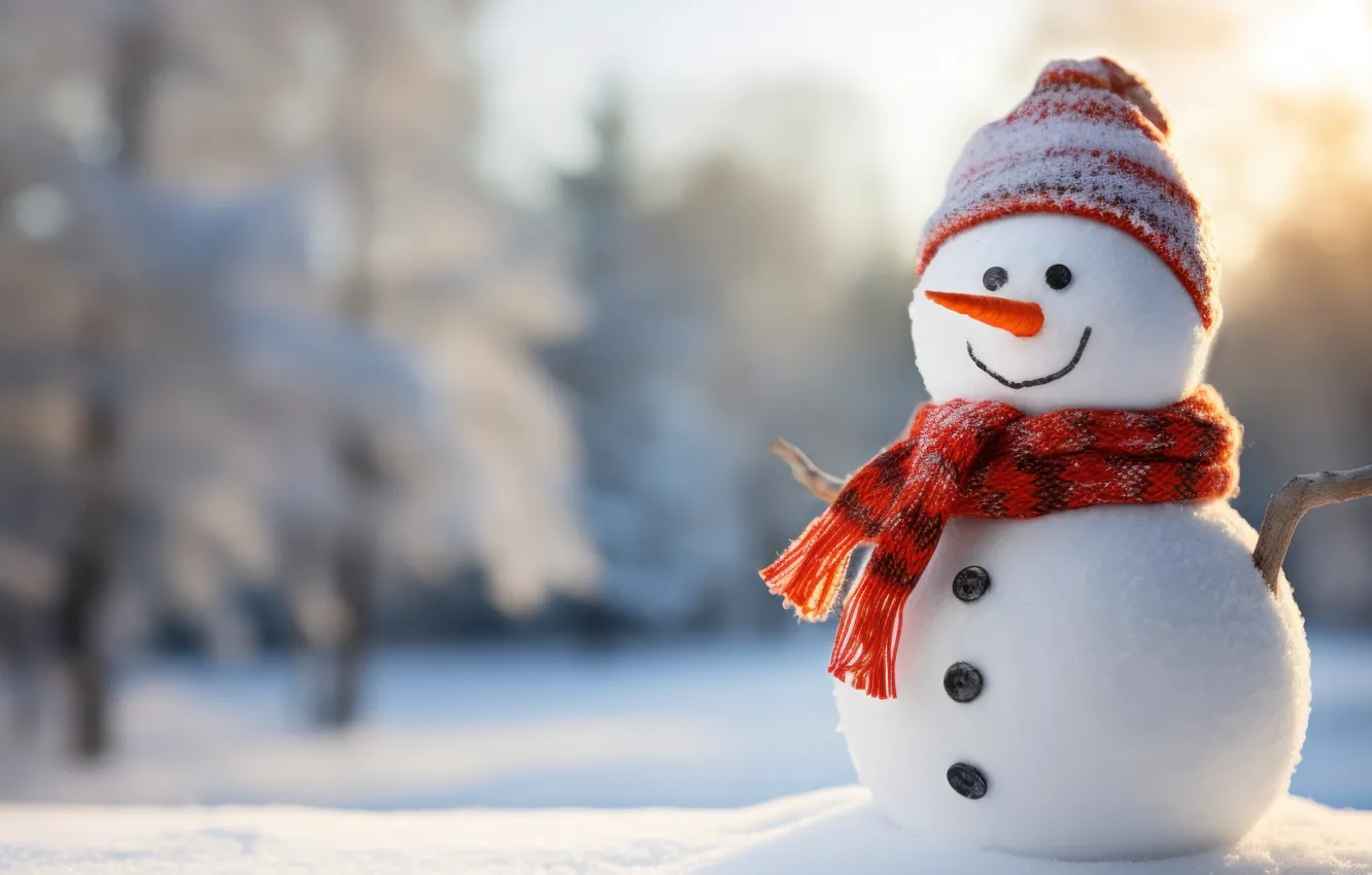 Photo wallpaper winter, snow, snowflakes, new year, Christmas, snowman, Christmas, winter