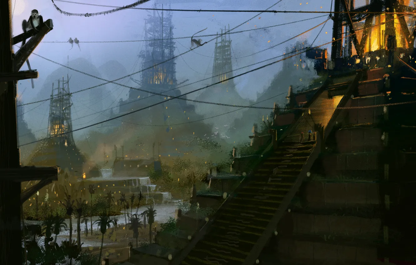 Photo wallpaper lights, Mexico, pyramid