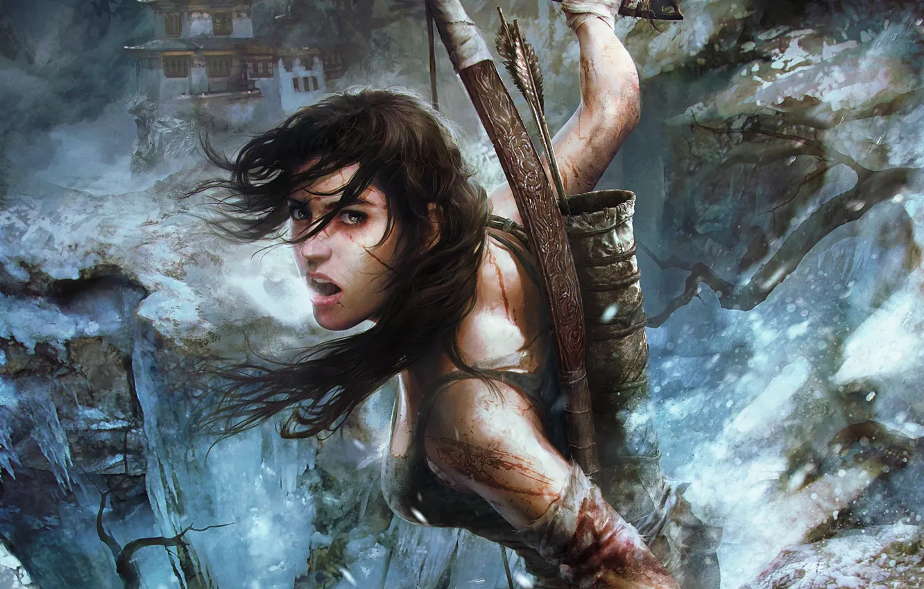 Photo wallpaper cold, ice, winter, look, girl, snow, face, weapons