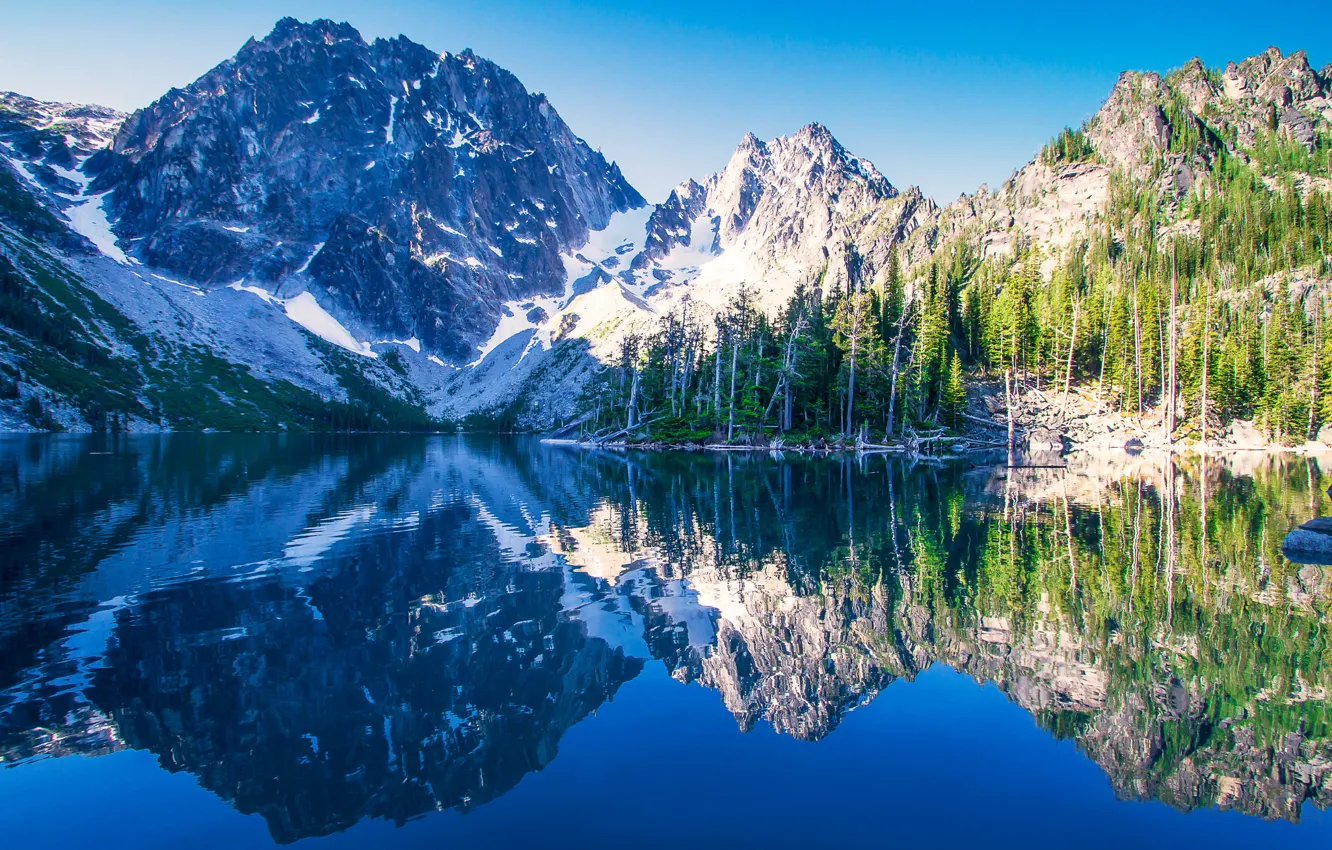 Photo wallpaper mountains, lake, reflection, Washington, Washington, The cascade mountains, Cascade Range, Lake Kolchak