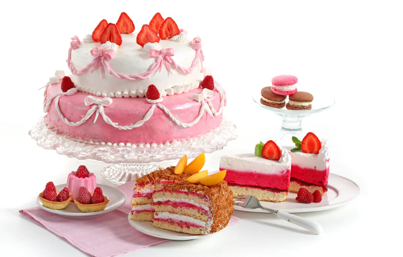 Photo wallpaper berries, food, strawberry, pie, cake, cake, cake, cream