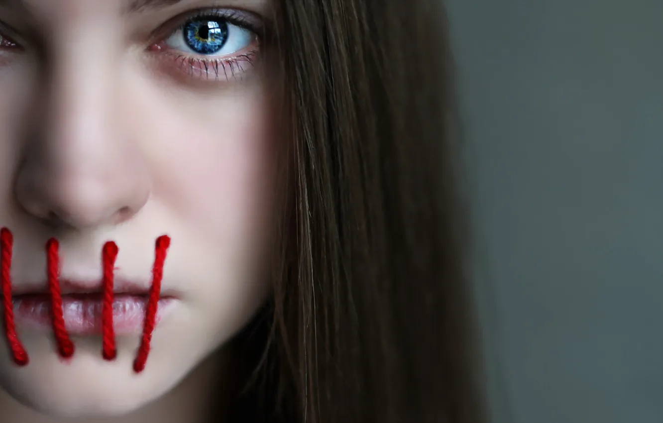 Photo wallpaper girl, background, lips, thread