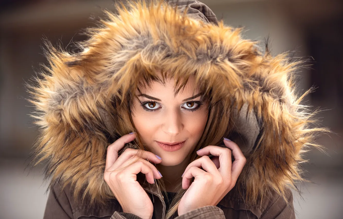 Photo wallpaper eyes, look, girl, portrait, hood