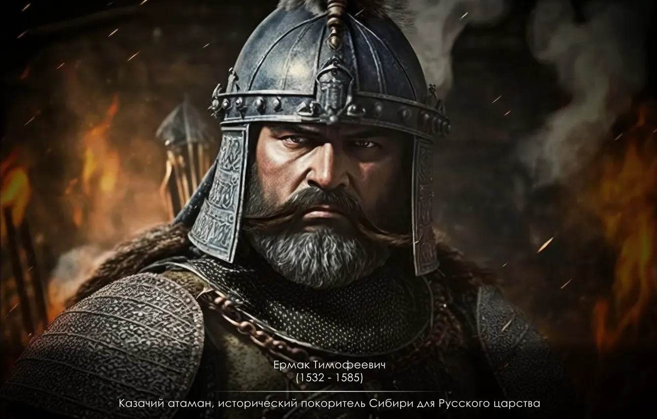 Photo wallpaper look, helmet, male, Ermak, digital art, AI art, The Art of Artificial Intelligence, Cossack Ataman