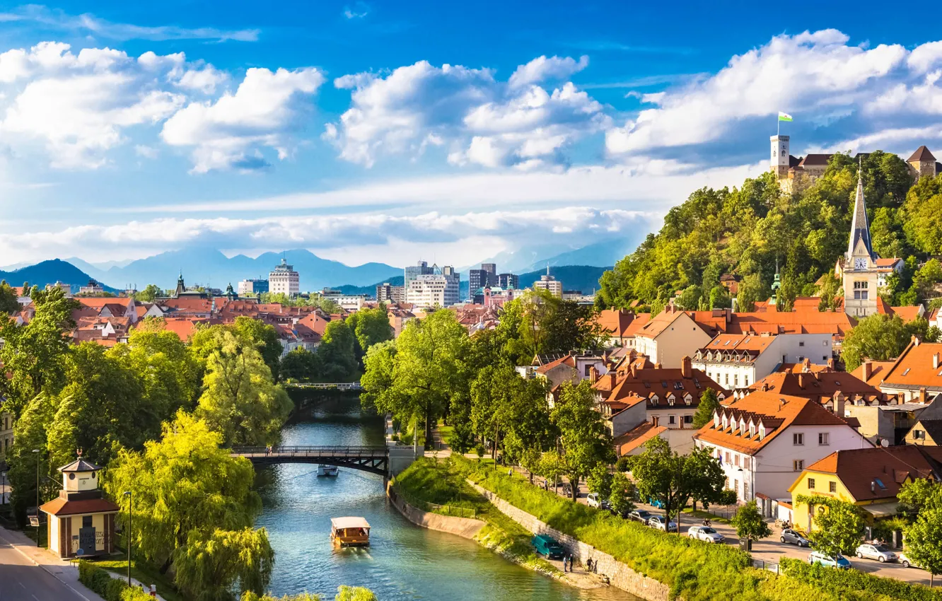 Photo wallpaper the city, river, Slovenia, Slovenia, Ljubljana, Ljubljana