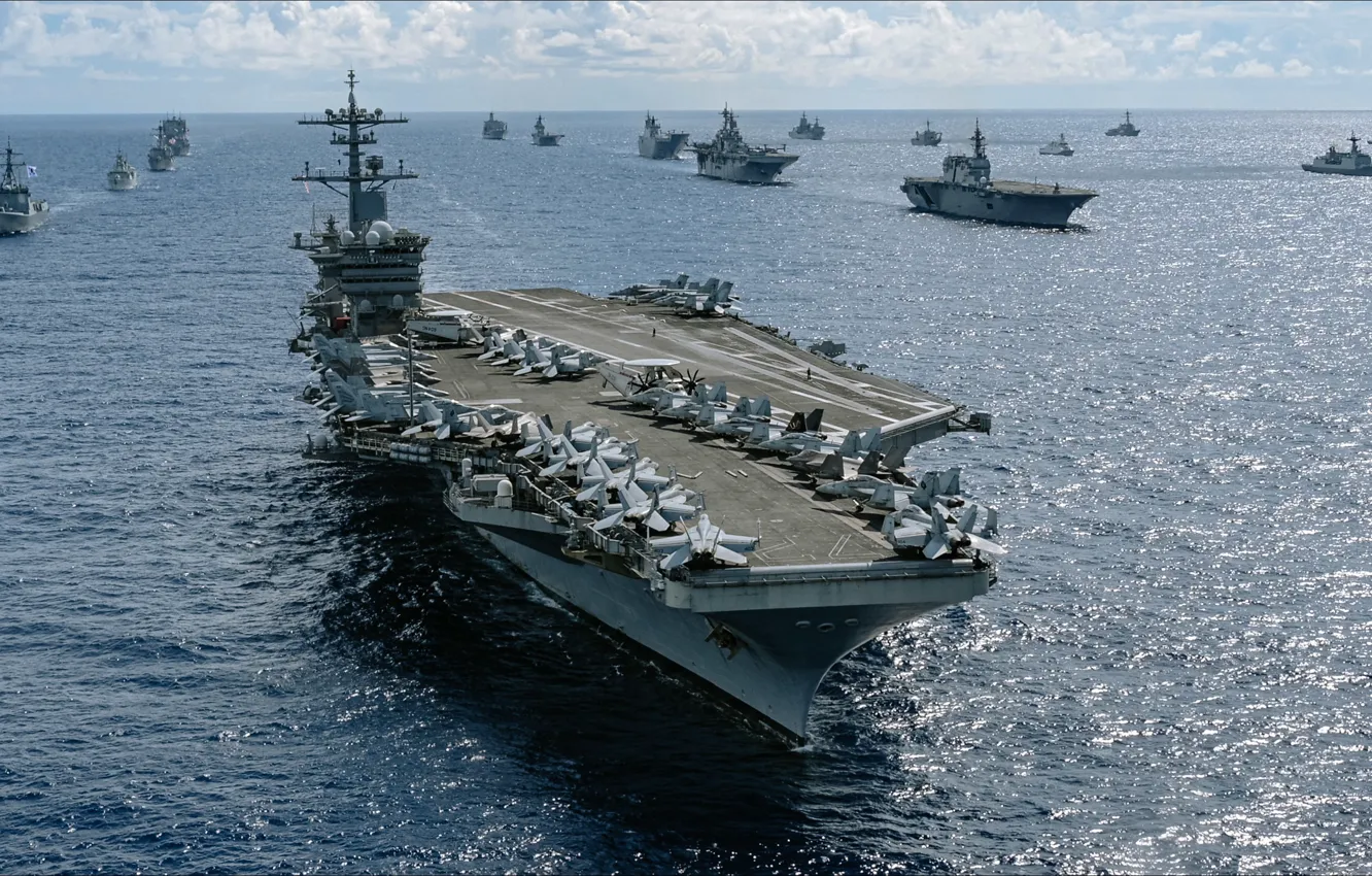 Photo wallpaper ocean, weapon, group, navy, Abraham, step by step