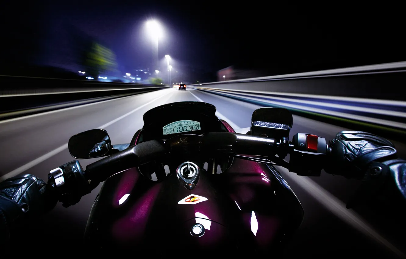 Photo wallpaper road, night, speed, motorcycle