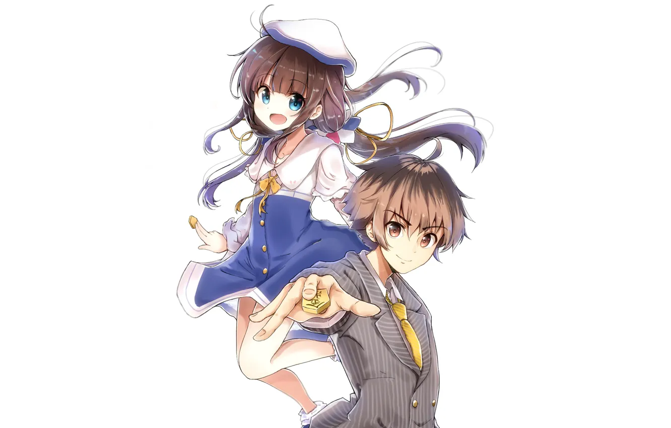 Photo wallpaper art, girl, white background, guy, Ryuuou in Oshigoto!