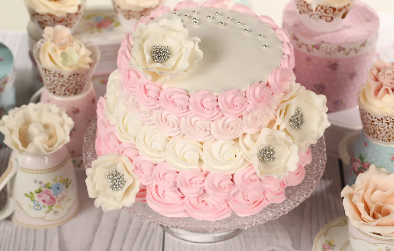 Photo wallpaper cake, decoration, wedding, sweet, cupcakes