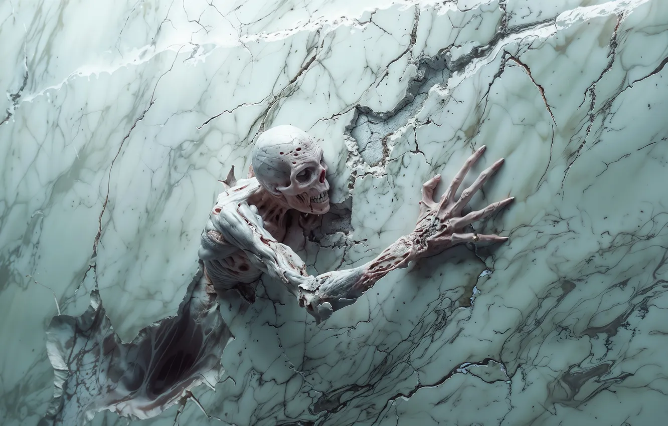 Photo wallpaper background, wall, skull, bones, skeleton, marble