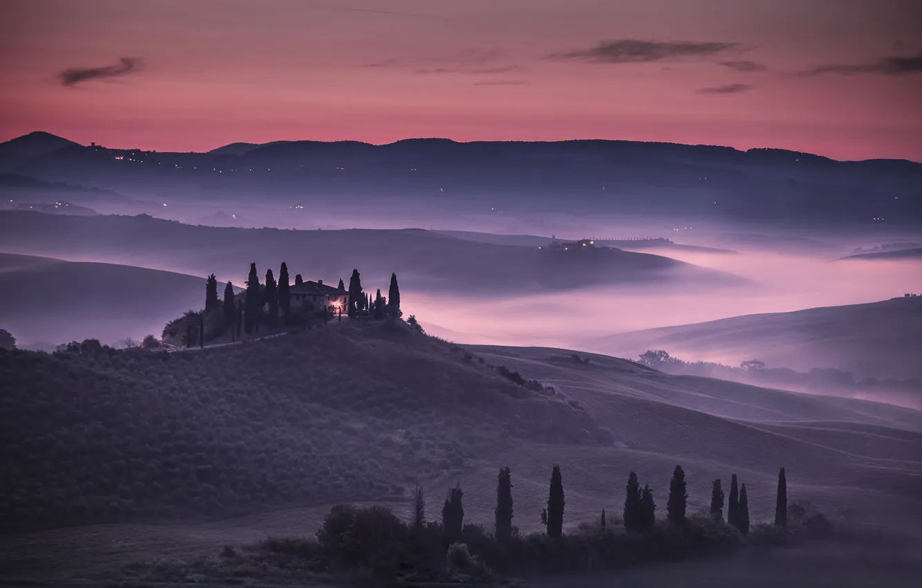 Photo wallpaper hills, sunrise, italy, toscana