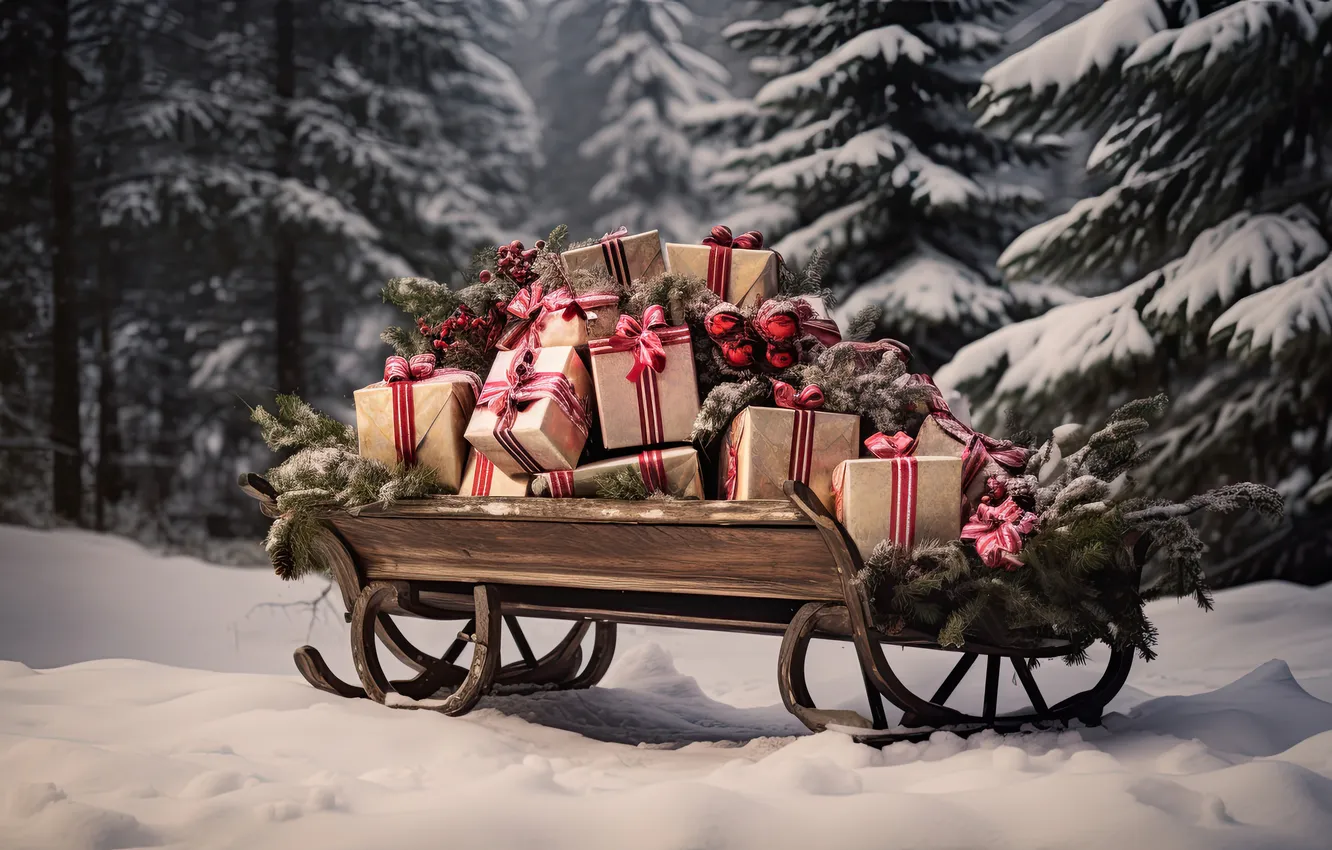 Photo wallpaper winter, snow, decoration, night, tree, new year, Christmas, Christmas