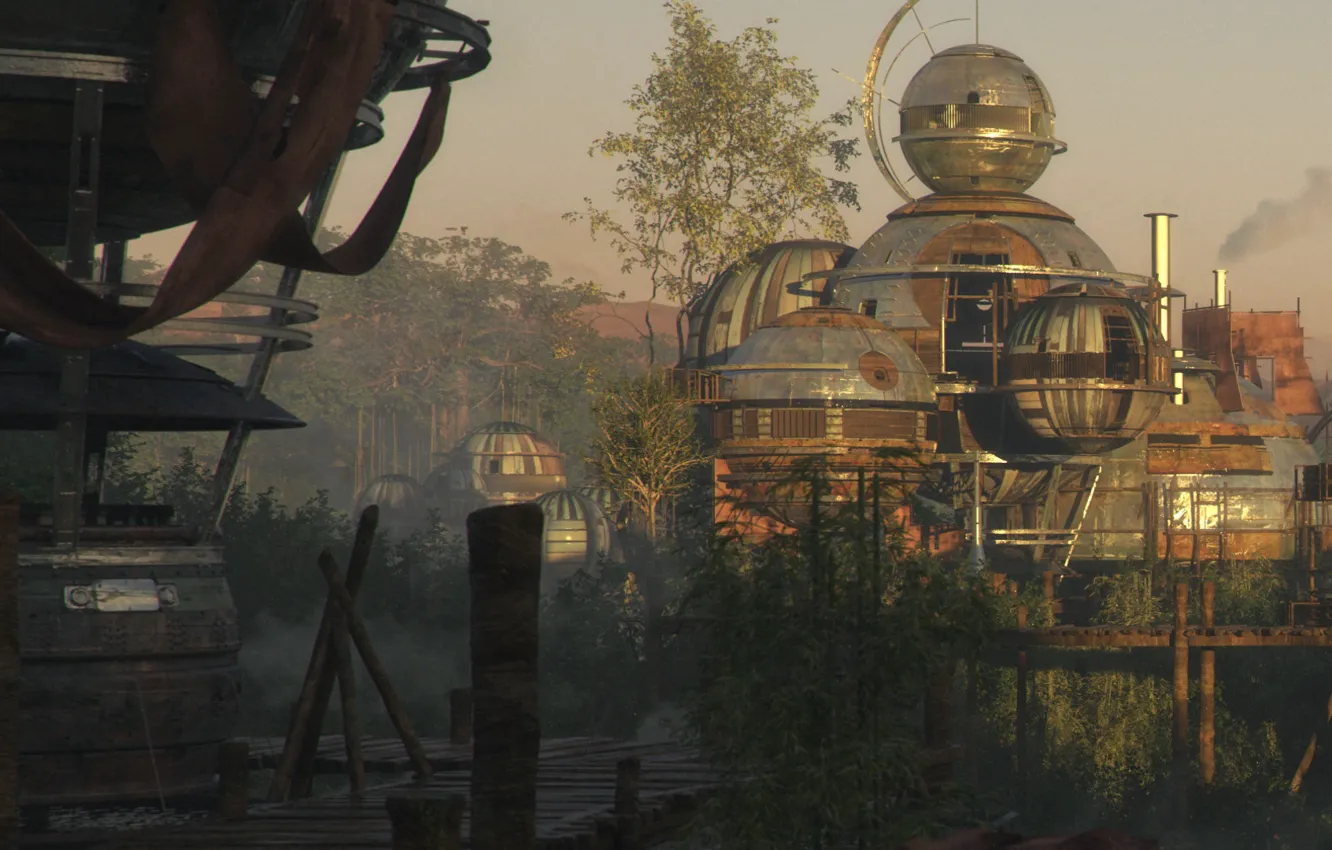 Photo wallpaper forest, mountains, construction, structure, Africa