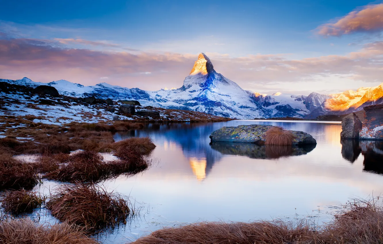 Photo wallpaper landscape, mountains, lake