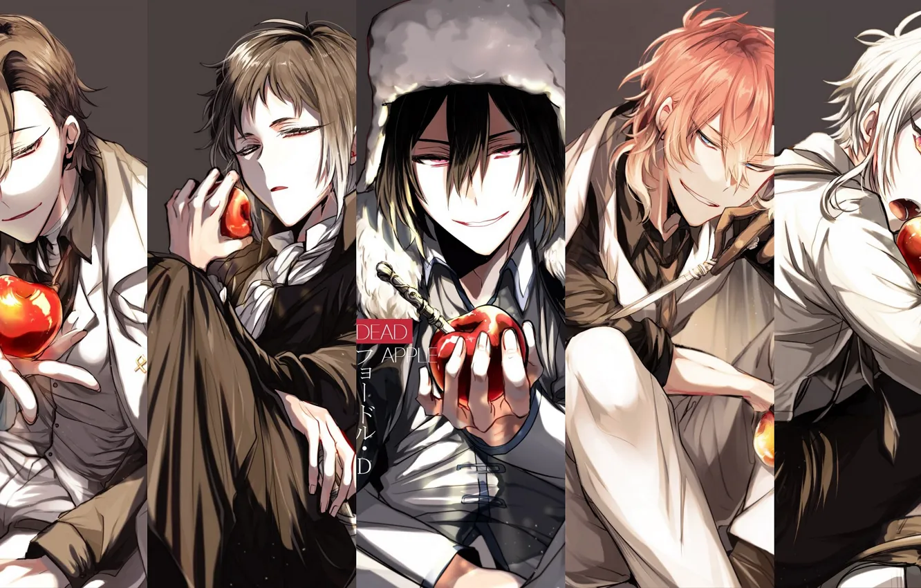 Photo wallpaper collage, apples, guys, Bungou Stray Dogs, Stray Dogs: A Literary Genius