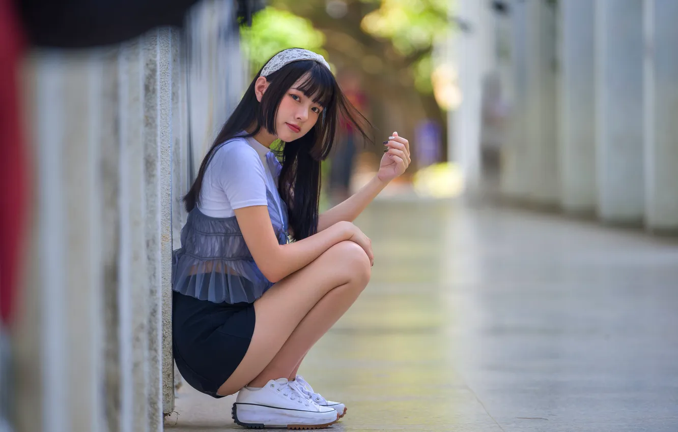 Photo wallpaper girl, Asian, bokeh