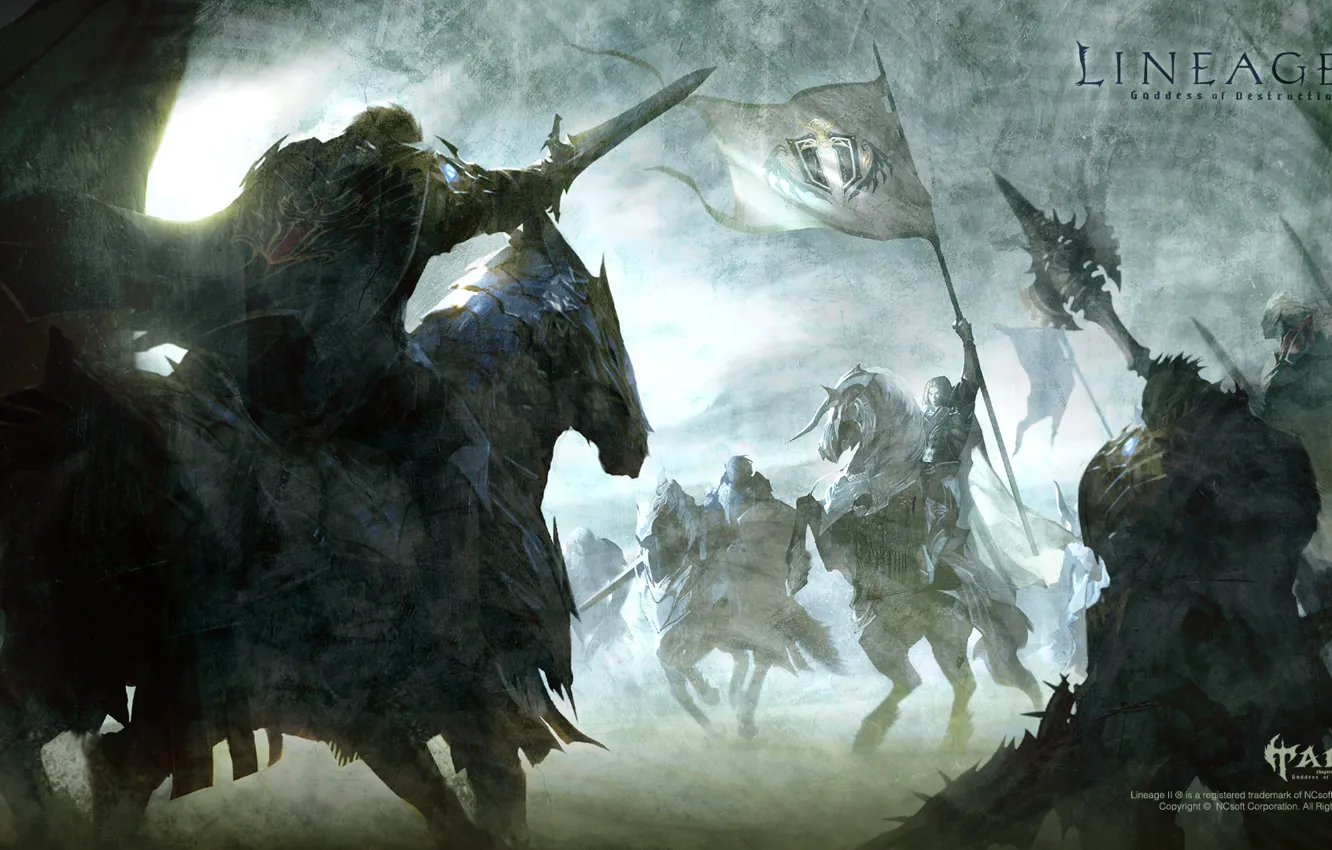 Photo wallpaper people, sword, flag, lineage 2, lineage, Orc, line, la2