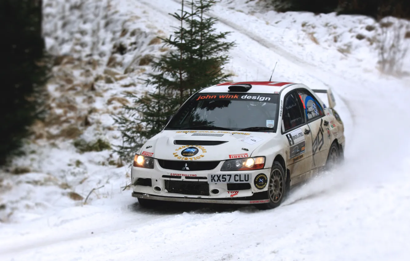 Photo wallpaper race, Winter, White, Snow, Sport, Mitsubishi, Lancer, WRC