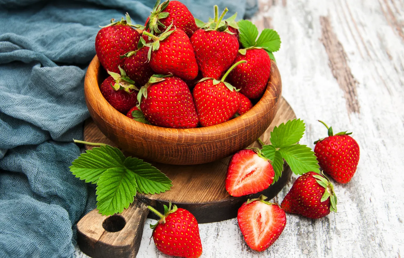 Photo wallpaper berries, bowl, strawberry, sweet, ripe, Olena Rudo